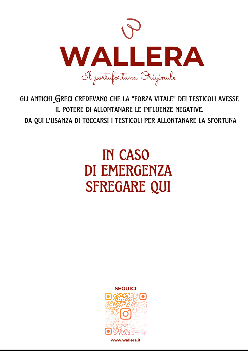 CORNICE PORTAFORTUNA WALLERA "In caso di emergenza sfregare qui" 15x20 cm